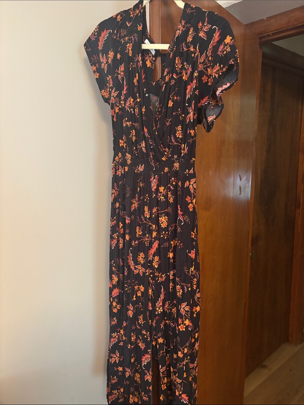 Maurices Black romperwith Orange and Pink Floral Print